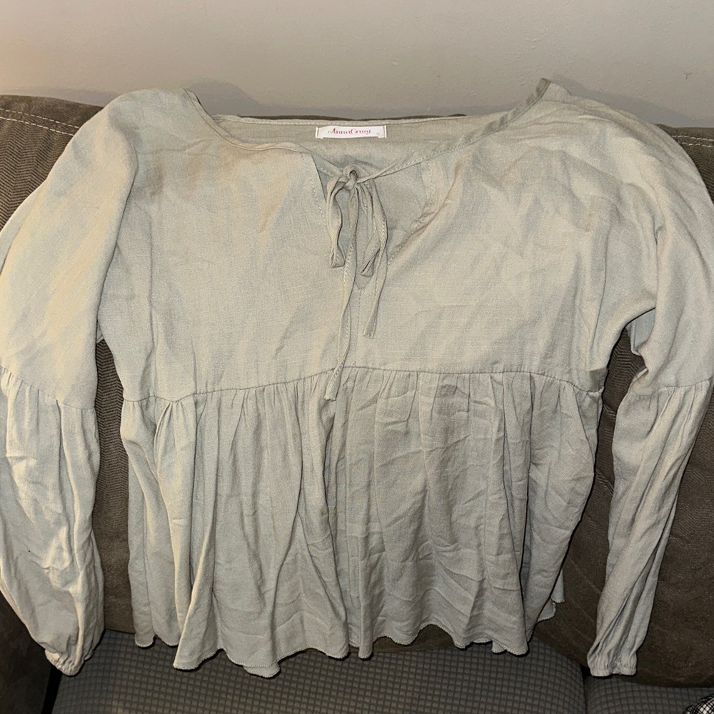 Soft Sage Blouse with Tie Detail